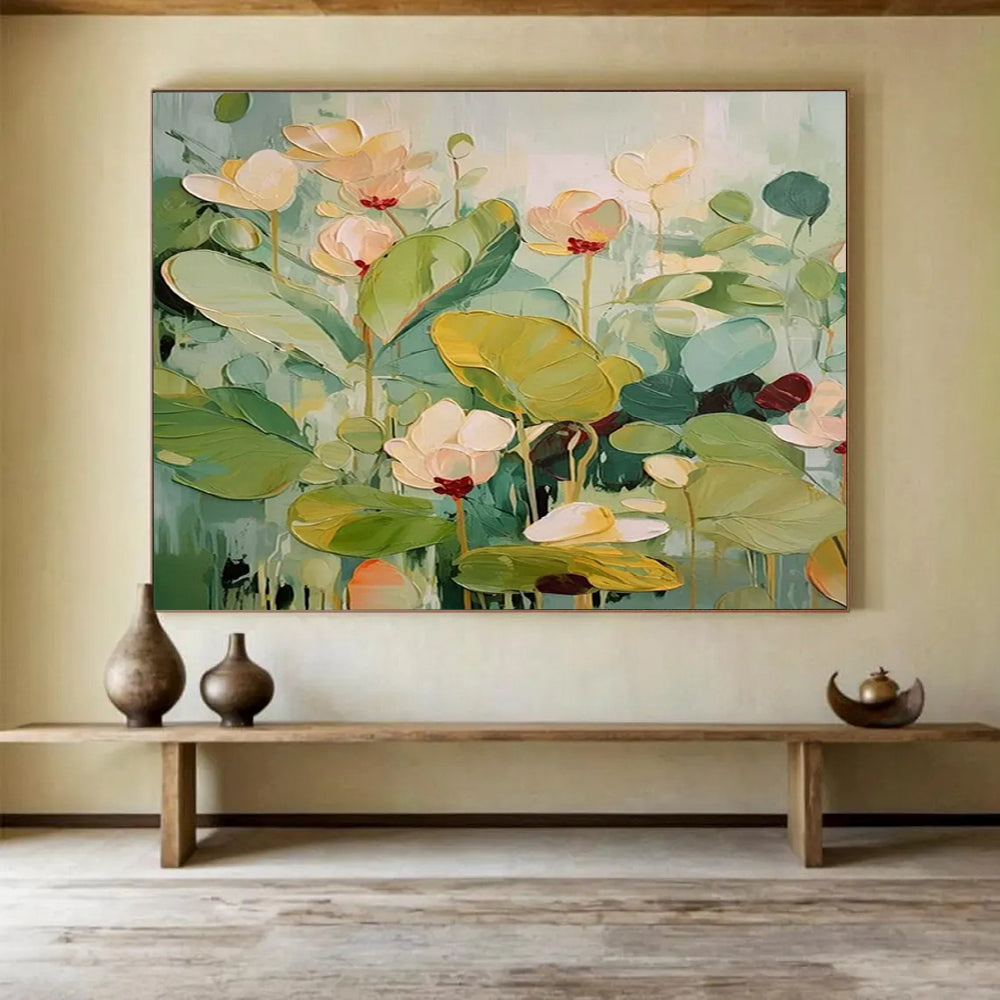 “Soft - Toned Lotus Flowers” - Minimalist Floral Painting On Canvas PT089