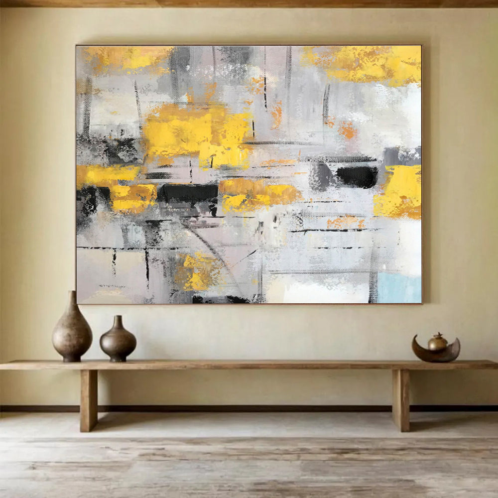 “Yellow - Grey Urban Rhythm” Abstract Painting On Canvas DKS285