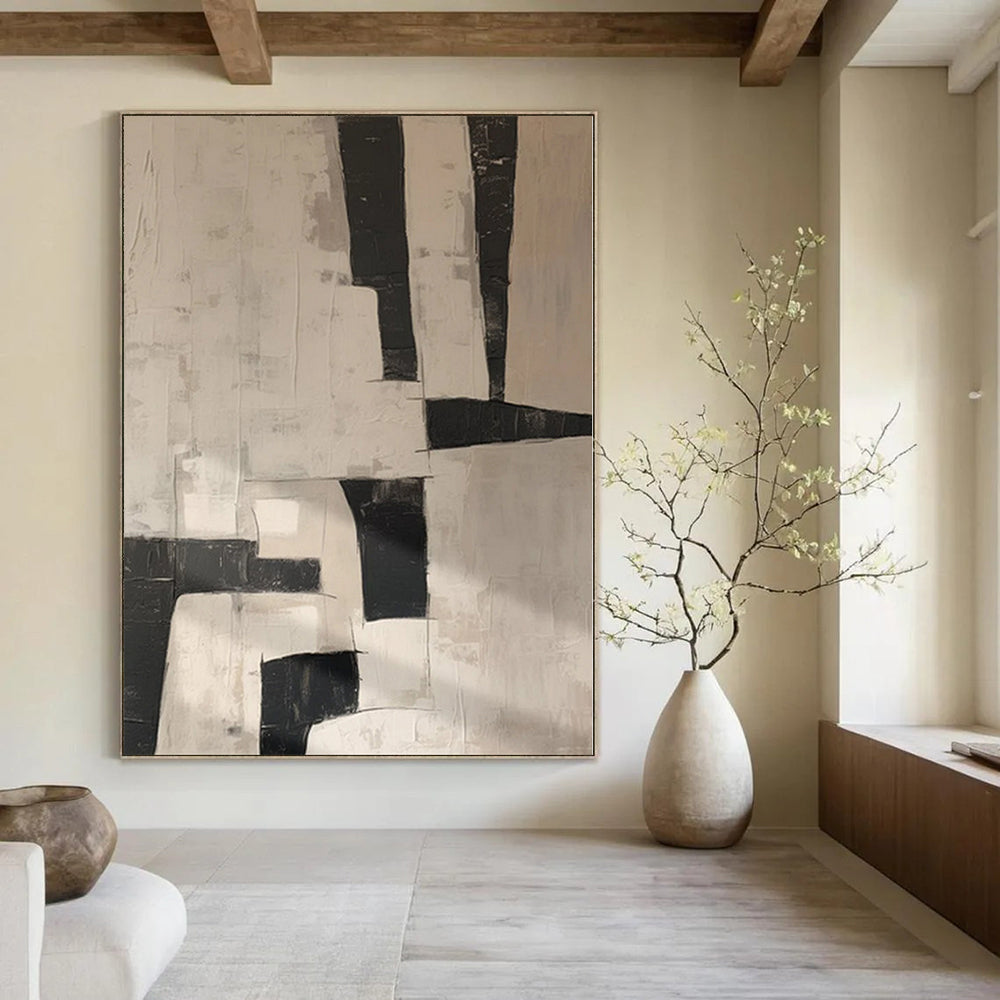 “Black - White Geometric Abstract” - Bold Abstract Painting On Canvas PS0123