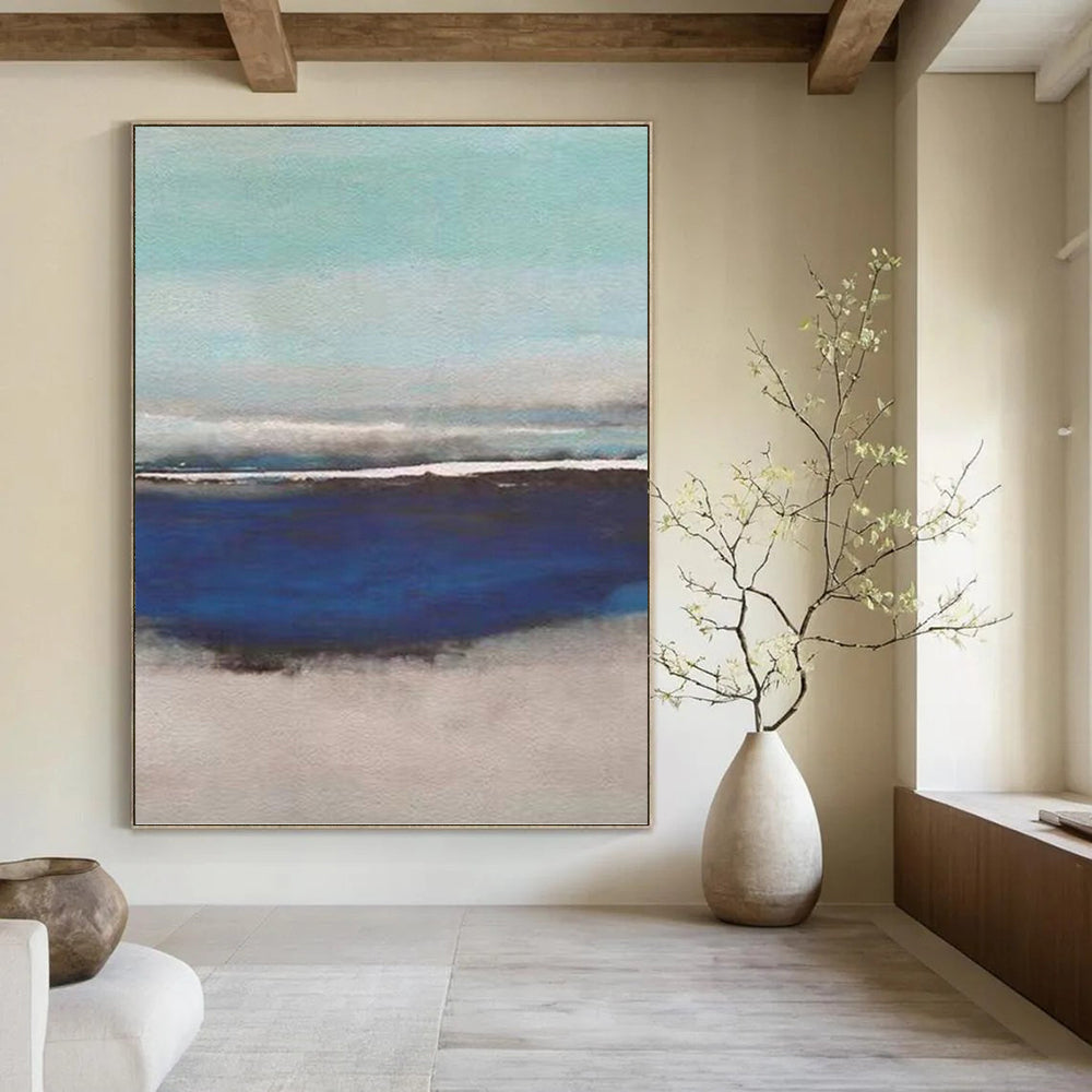 “Soft Blues and Greys: Calm Seascape” - Minimalist Landscape Painting On Canvas PT0926
