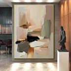 “Blush - Neutral Abstract Blocks” - Blush, Neutral Tones Abstract Geometric Painting On Canvas PS0736