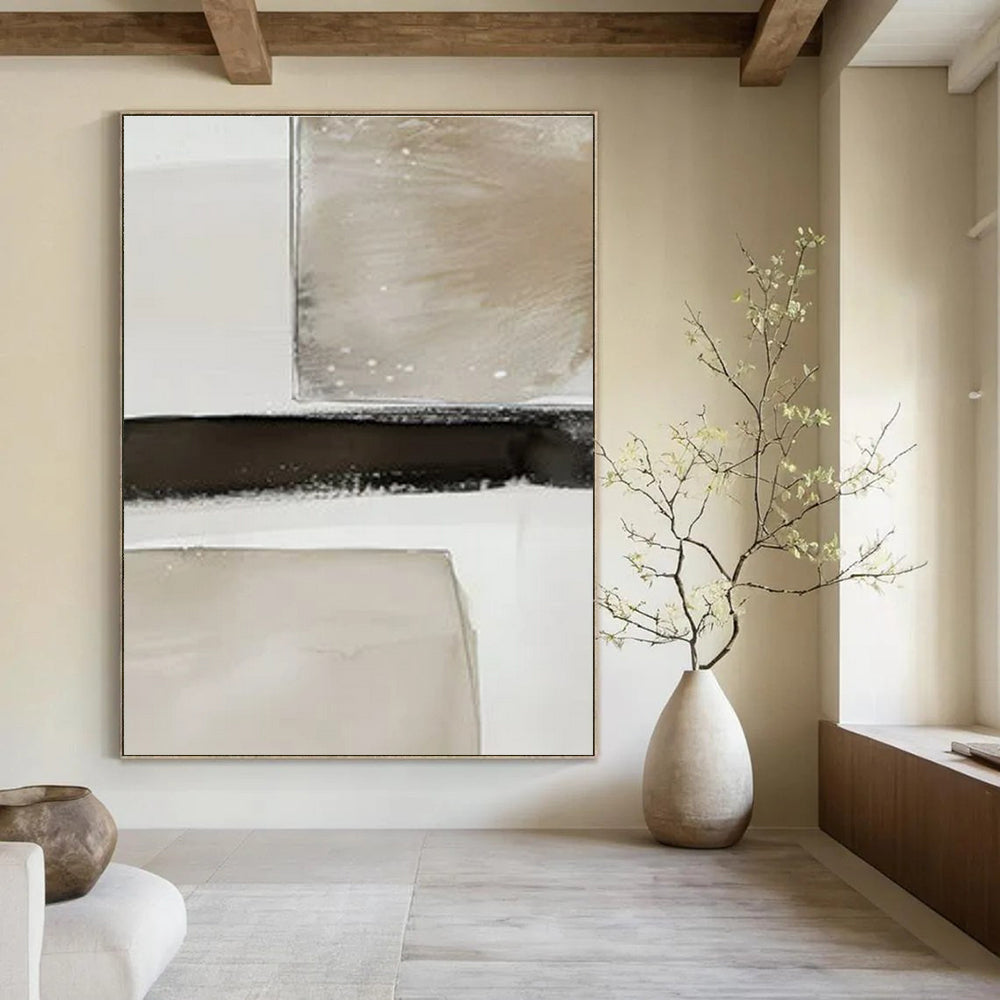 White with Textured Lines "Tactile Calm" Abstract Painting On Canvas PS1478