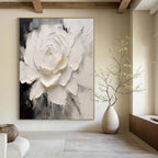 White, Gray with Textured Flower "Sculpted Petals" Impasto Floral Painting On Canvas PS1202
