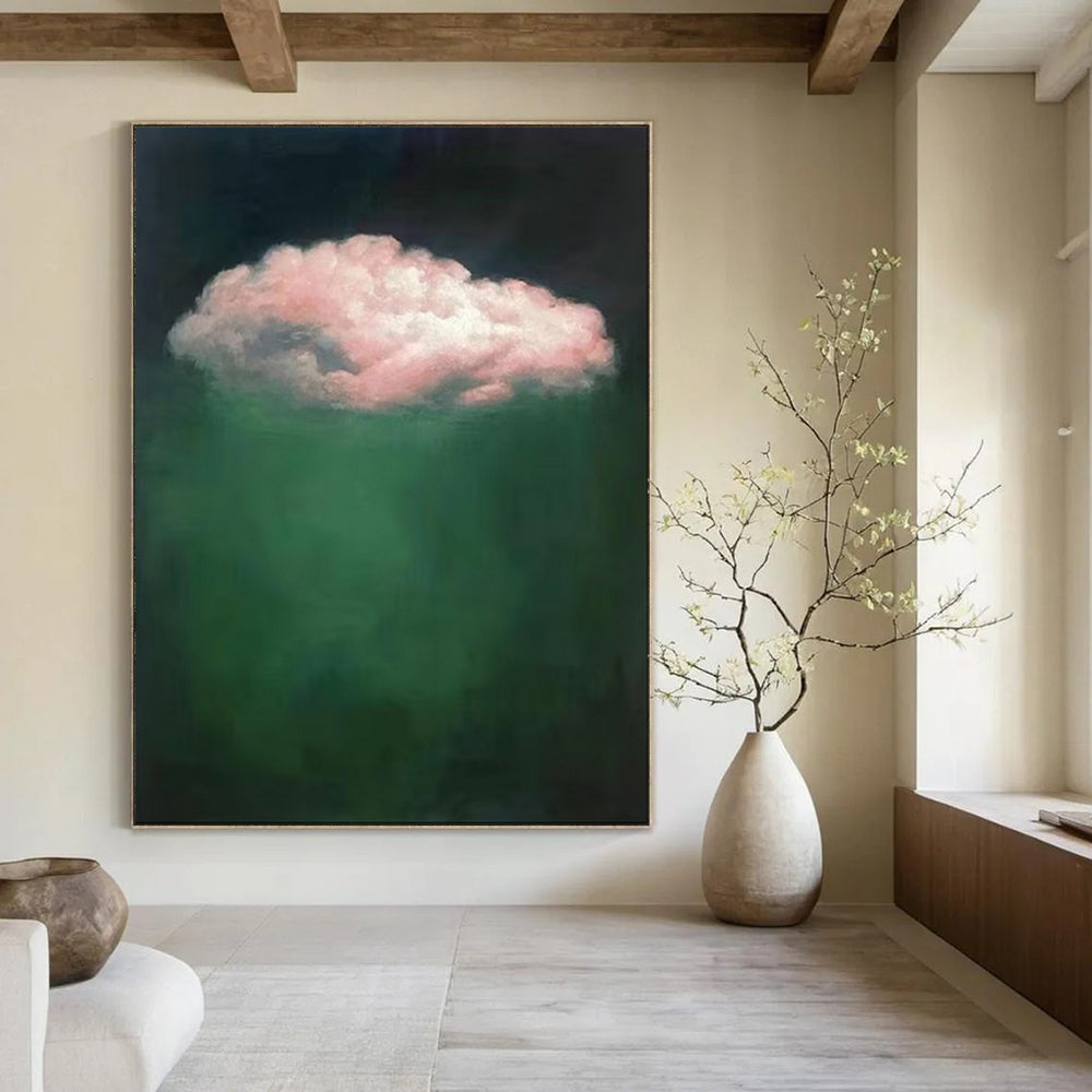 “Pink Cloud Over Green” - Surreal Cloud Painting On Canvas PT1984