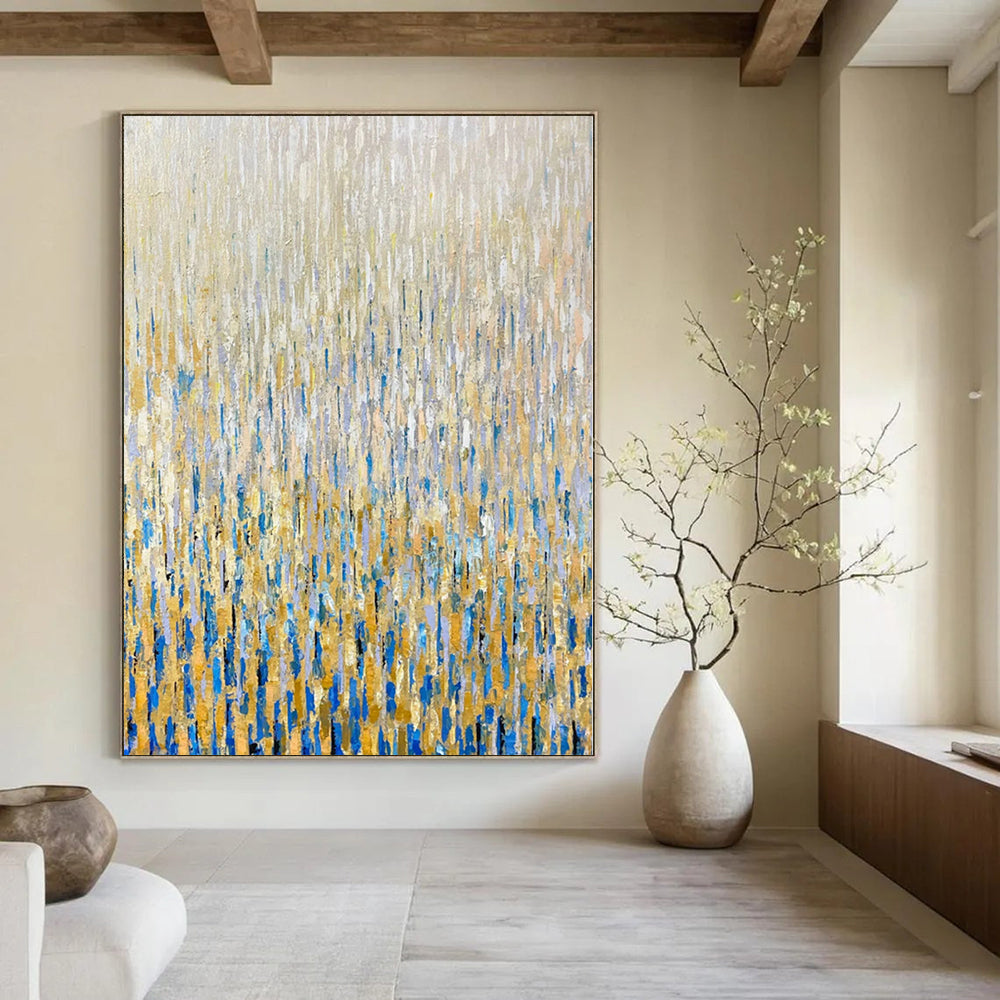 “Golden Rainfall Abstraction” - Impressionistic Abstract Painting On Canvas PS0195