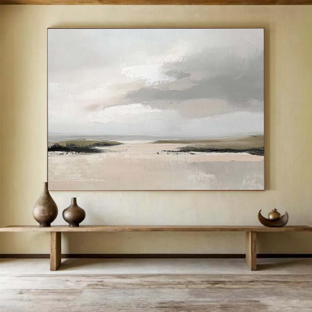 “Grey - Beige Abstract Seaside” Landscape - Inspired Abstract Painting On Canvas DKS243