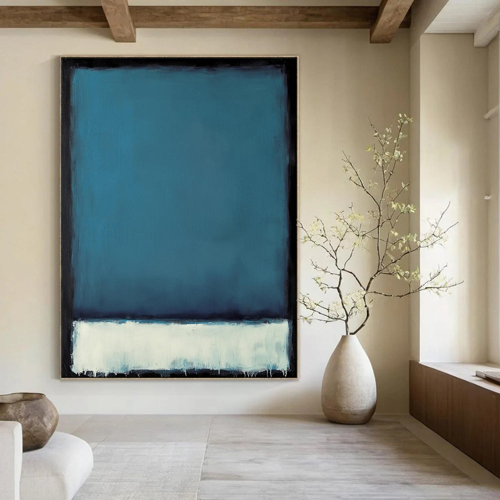“Teal - White - Black Color - Blocked Abstract” - Minimalist Painting On Canvas PT1953