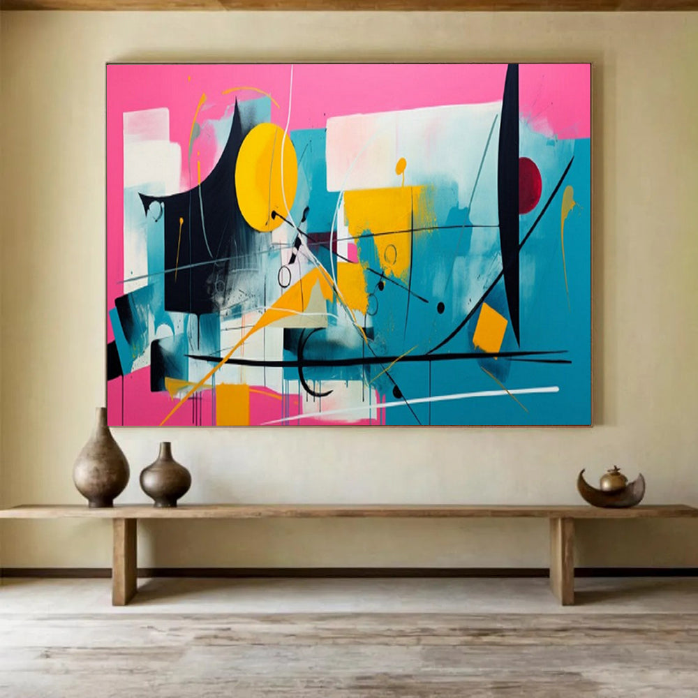 “Pink - Blue - Yellow Abstract” - Abstract Color Pop - Painting On Canvas PT1718