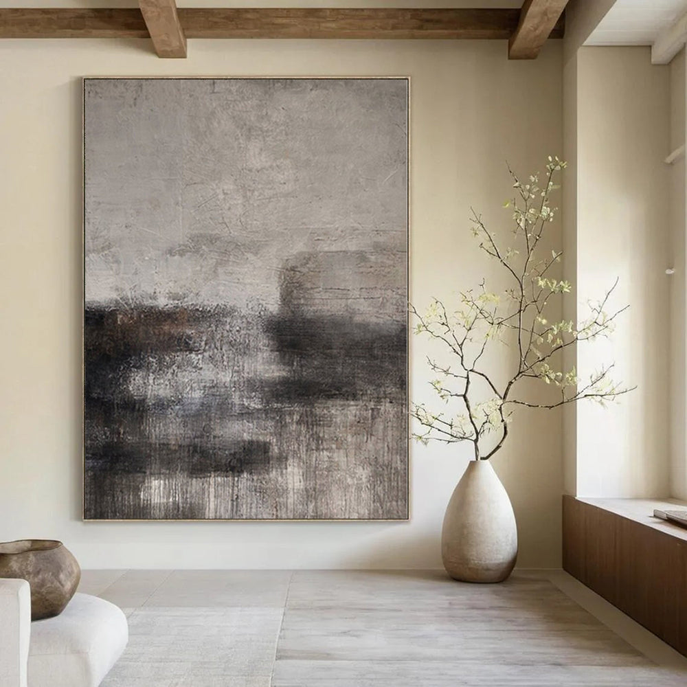 “Gray - Black Textured Abstract” - Moody Abstract Painting On Canvas PS0112