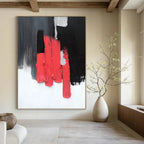“Bold Blocks: Red, Black, Gray Abstract” - Minimalist Abstract Painting On Canvas DS394