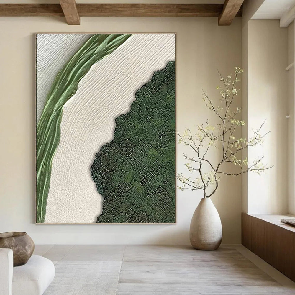 “Green & White Textured Abstract” - Nature - Inspired Abstract Painting On Canvas DS316
