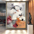 “Grey - Orange Abstract Energetic Forms” - Expressive Abstract Painting On Canvas PS0300