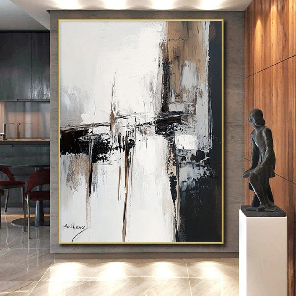 Black, White, Beige Urban Fragment “City Whispers” - Painting On Canvas PS0784