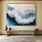 Textured Ocean Waves with Gold - Coastal Impasto Painting On Canvas DKS347