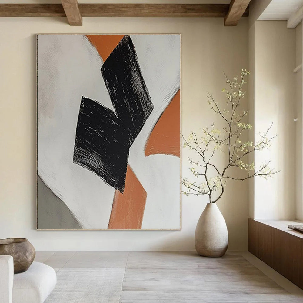 Orange - Black Geometric Forms Painting On Canvas DS111