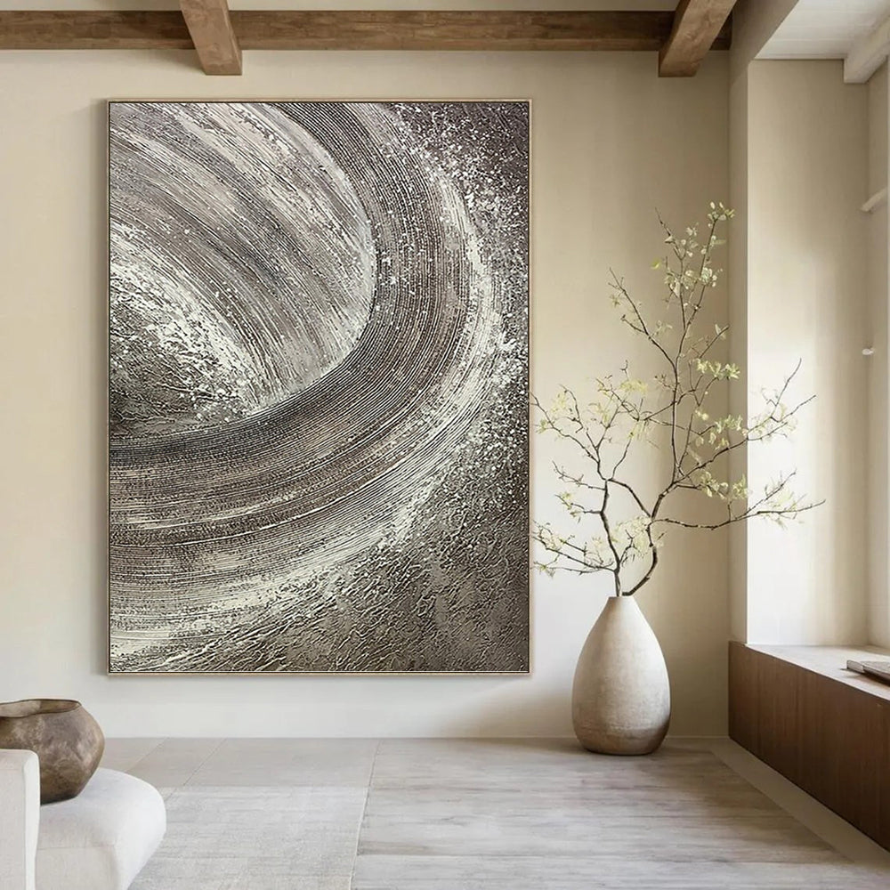 “Textured Silver and Gray Swirls” - Abstract, Tactile - Styled Painting On Canvas PT1542