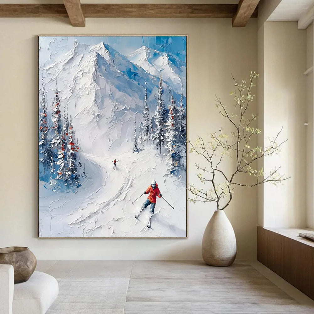 “Textured Ski Landscape” - Detailed Winter Sports Painting On Canvas DS313