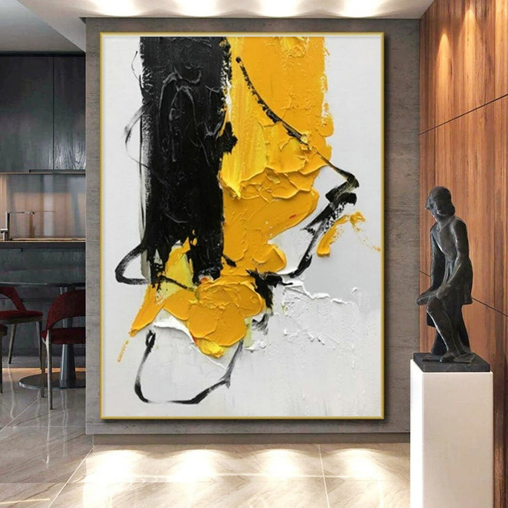 “Black - Yellow Textured” - Black, Yellow Abstract Textured Painting PS0606