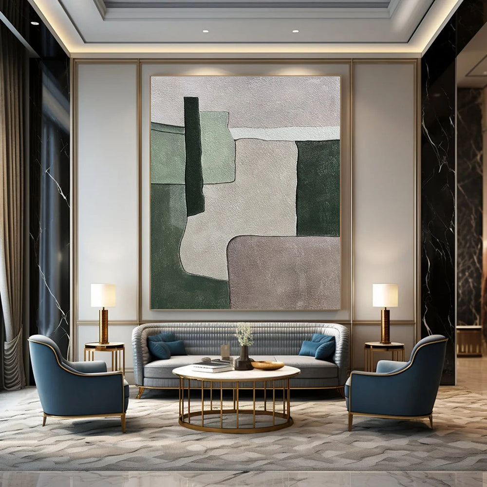 Gray, Red, Yellow, Green with Dynamic Strokes "Urban Echo" Abstract Painting On Canvas PS1459