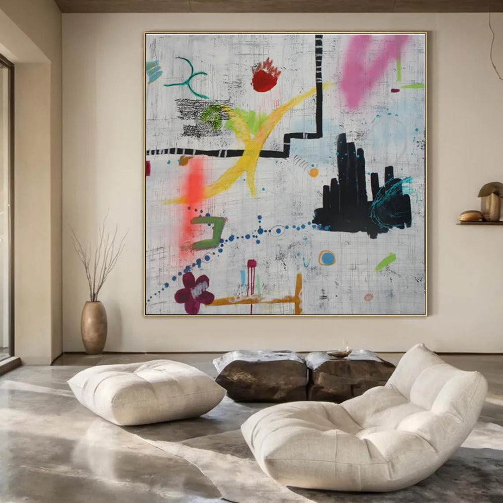 Large-Scale Hand-Painted Abstract Mural for Living Room & Hotel Outdoor Terraces