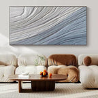 Gray, Blue with Wavy Textures "Ocean Ripple" Abstract Painting On Canvas PS1431