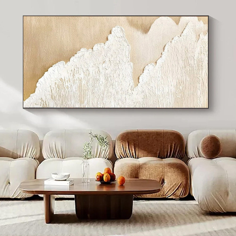 Beige and White Textured "Beach Foam" Impasto Abstract Painting On Canvas PS1101
