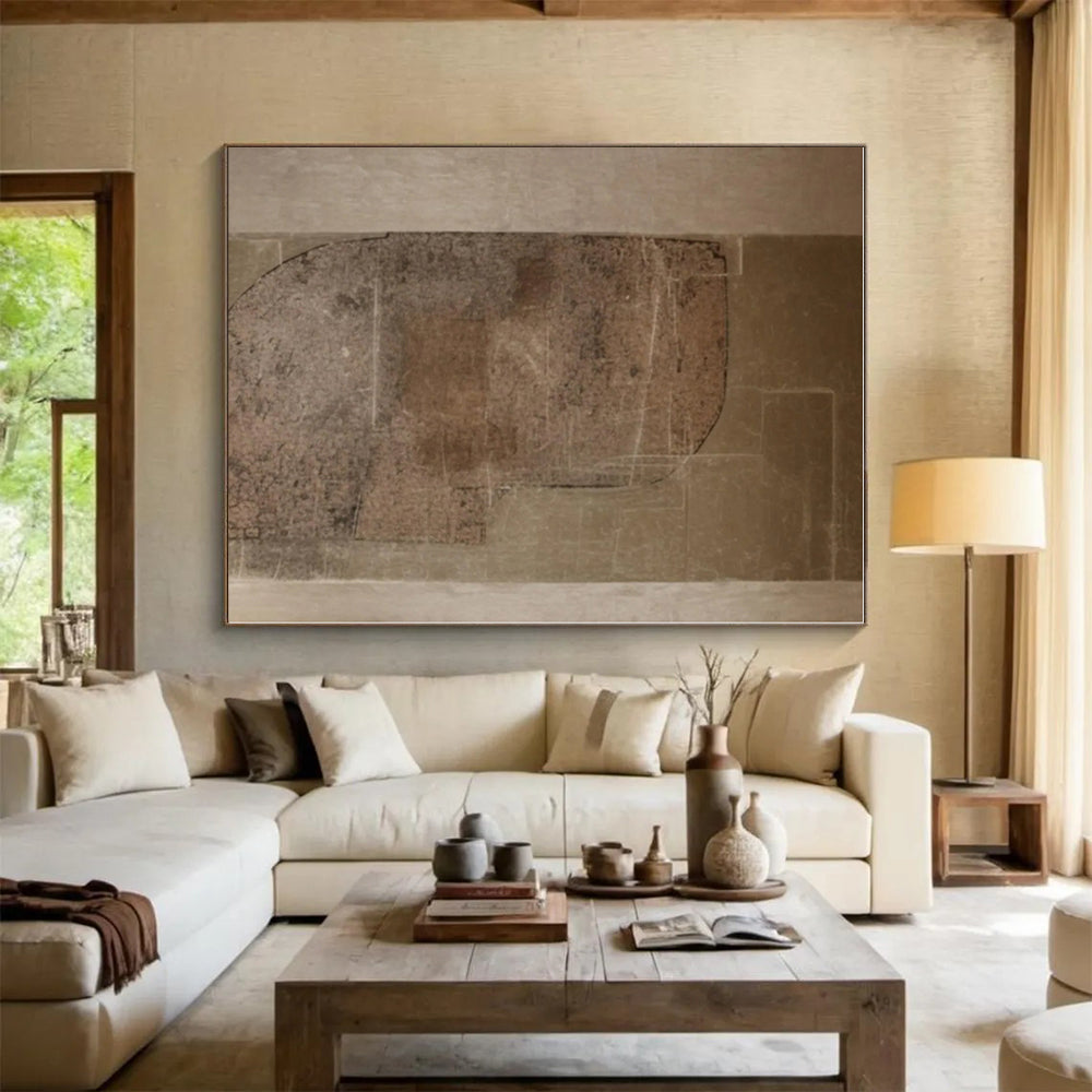 “Brown - Gray Textured Composition” - Brown, Gray Abstract Painting On Canvas PS0520