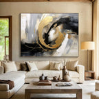 “Gold - Black - White Swirls” - Metallic Accents “Gilded Motion” Painting On Canvas PT1627