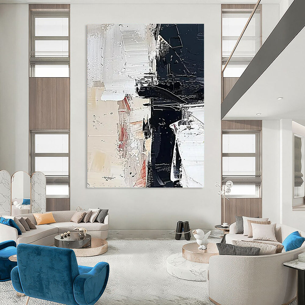 “Black, White, and Red Abstract Fusion” - Abstract Expressionist Painting On Canvas PT2366