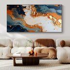 Blue and Gold Fluid Art - Swirling Metallic Patterns Painting On Canvas PS1216