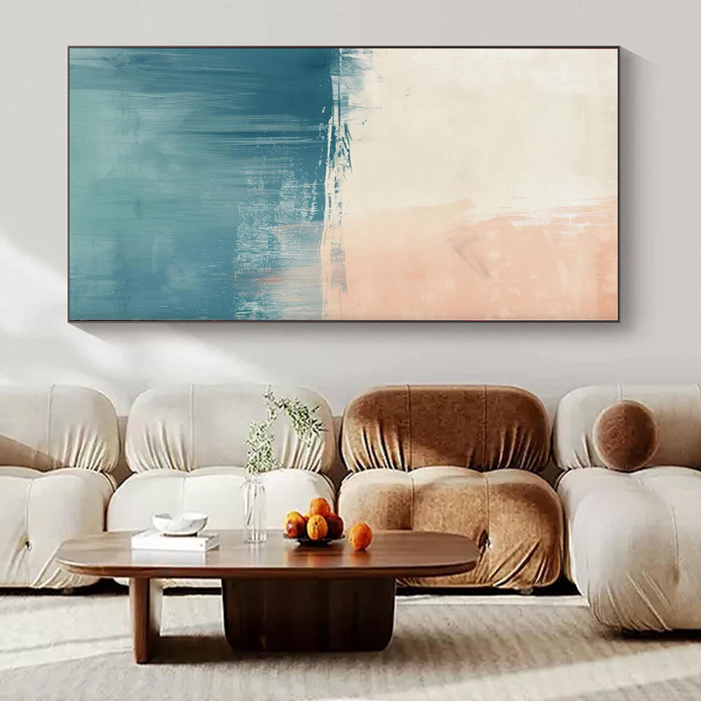 Peach, Coral, Teal with Blended Strokes "Dreamy Dusk" Abstract Painting On Canvas PS1380