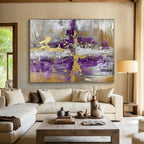 Purple & Gold Abstract Fusion "Ethereal Cross" Painting On Canvas PS0844