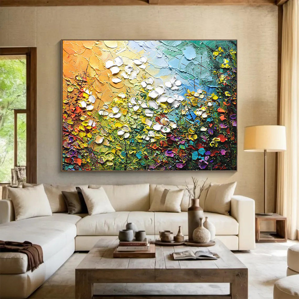 “Textured Floral Burst” - 3D Flower Field Painting On Canvas DKS443