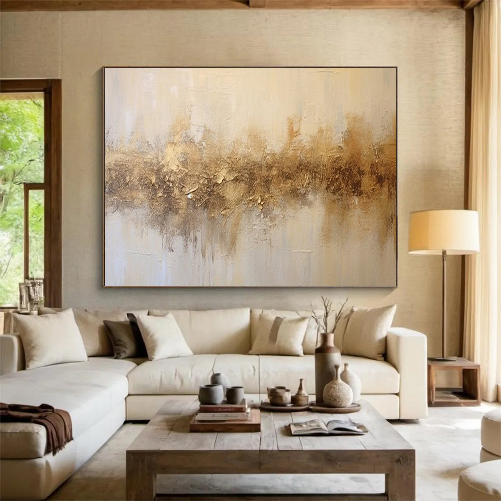 “Earthy Gold Stripes” - Minimalist - Textured Painting On Canvas PT1538