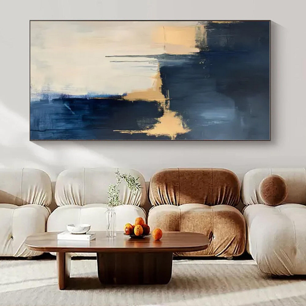 Navy, White, Gold with Layered Drips "Gilded Depths" Abstract Painting On Canvas PS1310
