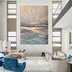 “Ethereal Coastal Glow - Soft Tones & Golden Reflections” Painting On Canvas DS264
