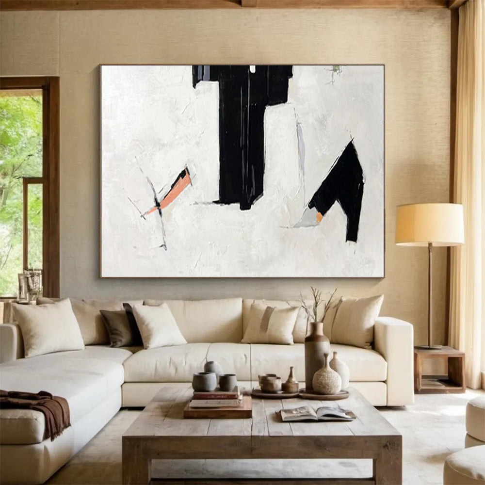 “Black - Orange - Grey Abstract Geometric Shapes” - Modern Abstract Painting On Canvas PS0328