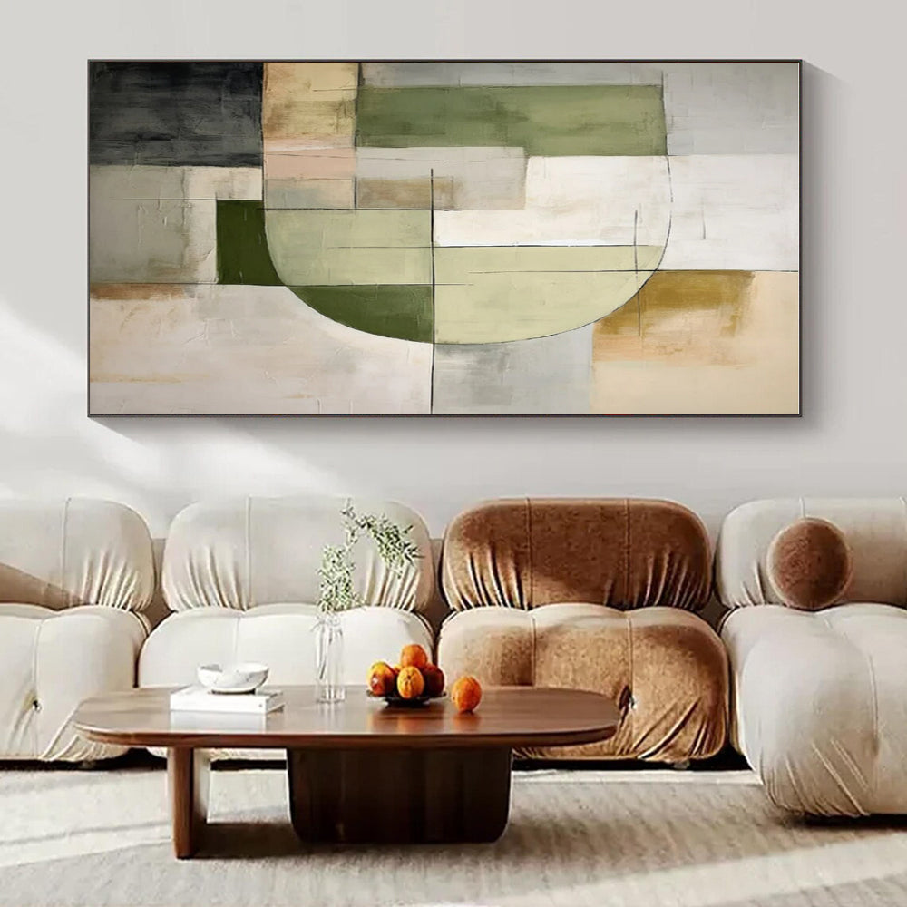 Green, Gray, Beige, Black with Geometric Mix "Balanced Abstraction" Abstract Painting On Canvas PS1451