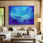 “Blue Ocean Abstraction” - Blue & Purple Abstract Sea, Textured Wave Painting On Canvas DKS720