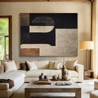 Black, Beige & Brown Geometric Abstract "Suburban Geometry" Painting On Canvas PS0862
