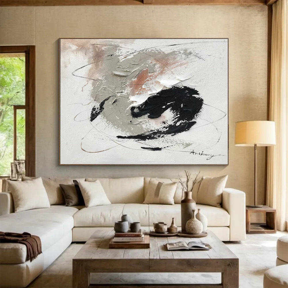 “Gray - Black - White Abstract Swirls” - Expressive Abstract Painting On Canvas PT1564