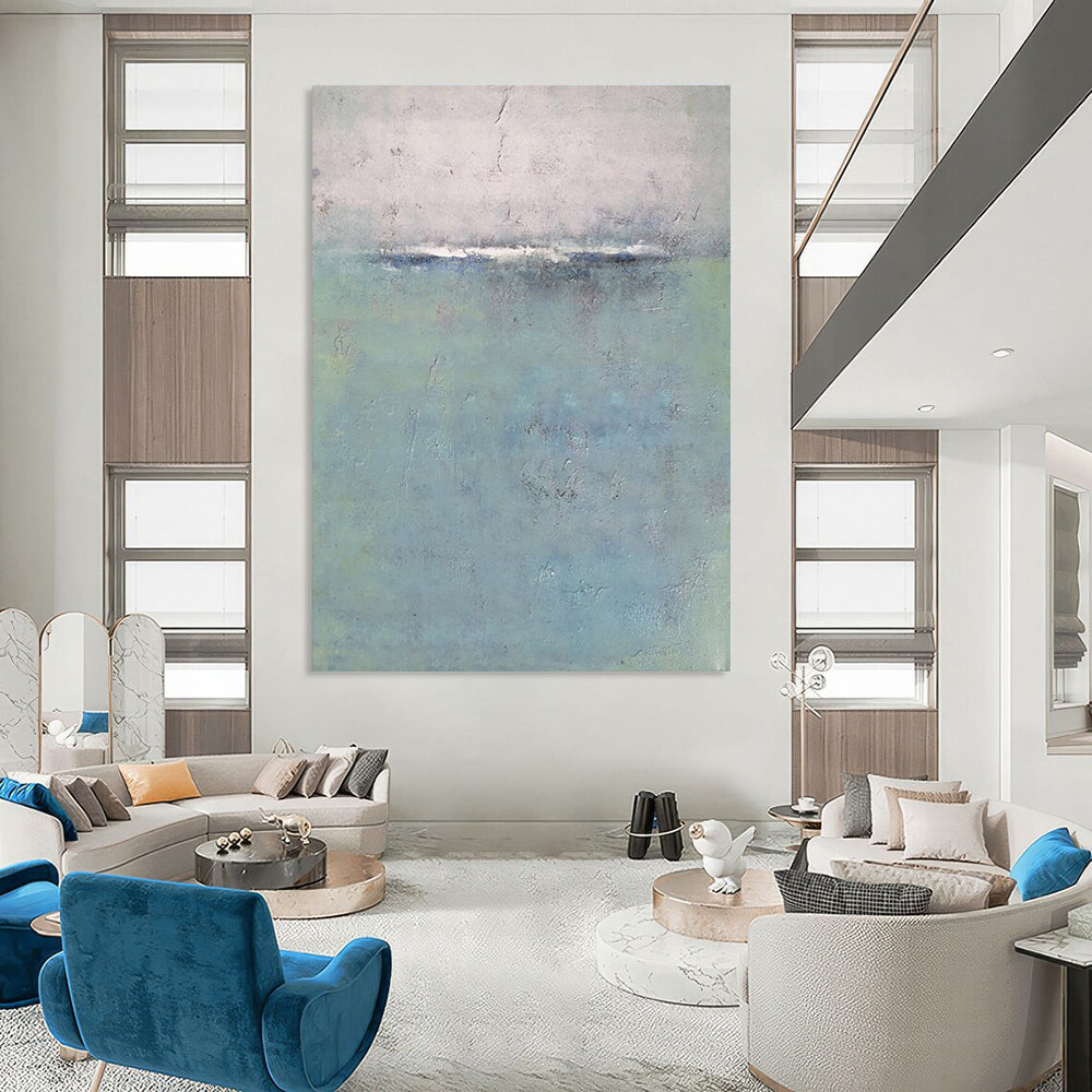 “Soft Blue and Grey Abstract Horizon” - Serene Abstract Painting On Canvas DS354