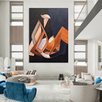 “Geometric Shapes: Brown, Orange, and Purple Abstract” - Cubist - Inspired Abstract Painting On Canvas PT0927