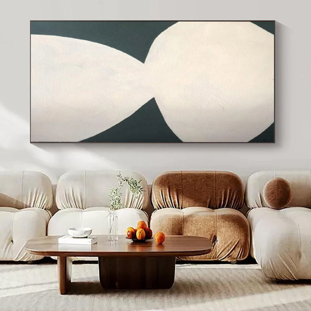 White and Dark Green, "Balanced Shapes" – Minimalist Abstract Painting On Canvas PS0999