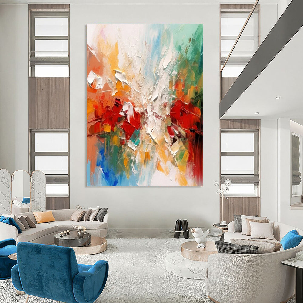 Colorful Abstract Burst Textured Painting On Canvas DS079