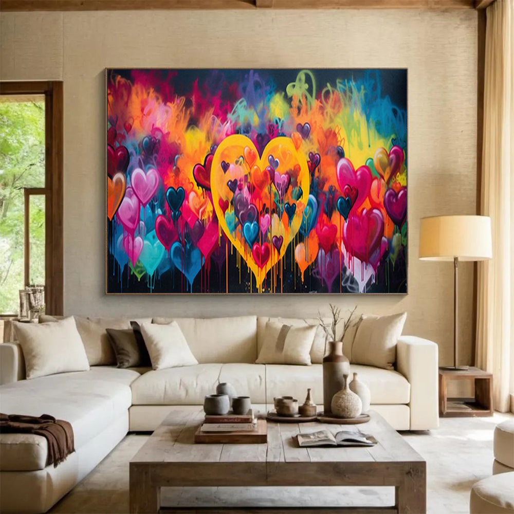 “Colorful Heart Graffiti” - Vibrant Colors “Love Bomb” Painting On Canvas PT1630