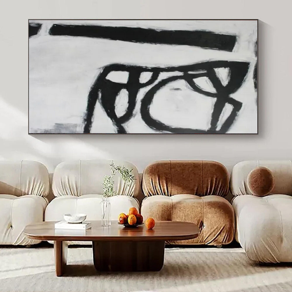 Black, White with Bold Strokes "Minimalist Roar" Abstract Painting On Canvas PS1415