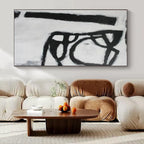 Black, White with Bold Strokes "Minimalist Roar" Abstract Painting On Canvas PS1415