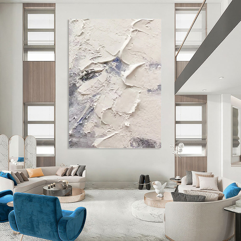 “White - Blue Textured Abstract” - Textured Abstract Painting On Canvas PT1258