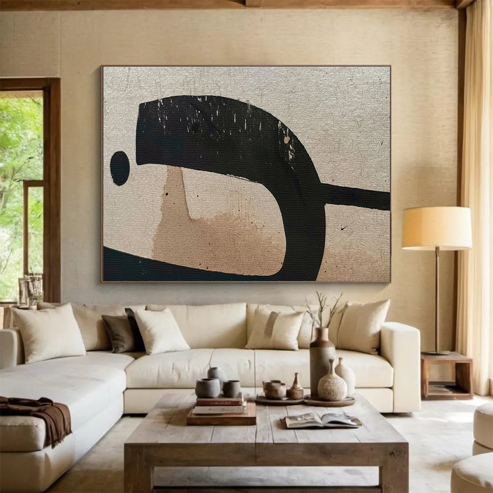 “Worn Black and Beige Abstract” - Abstract Painting on Canvas, Suits Vintage - Style Room & Office DKS587